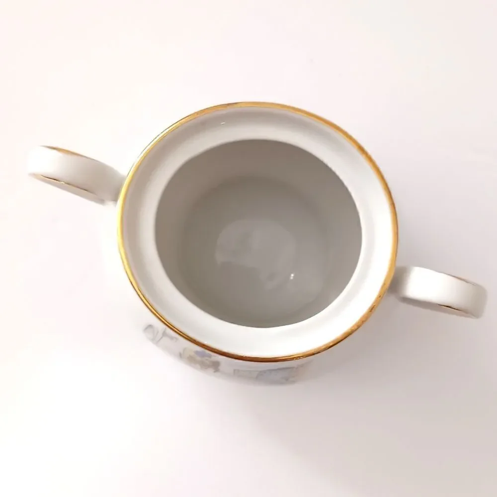 Bareuther Germany Porcelain Sugar Bowl Horse Carriage Street Scene‎ 8010 Vintage